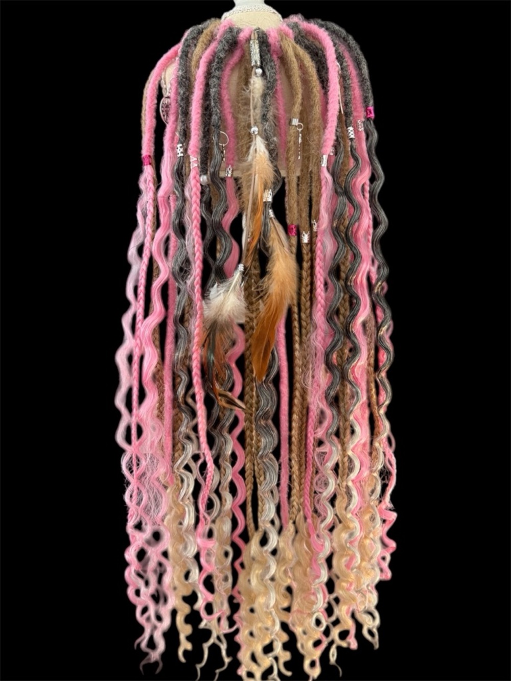 Blonde & Pink Curly Synthetic Goddess Braids Hair Extensions - Picture 3 of 10